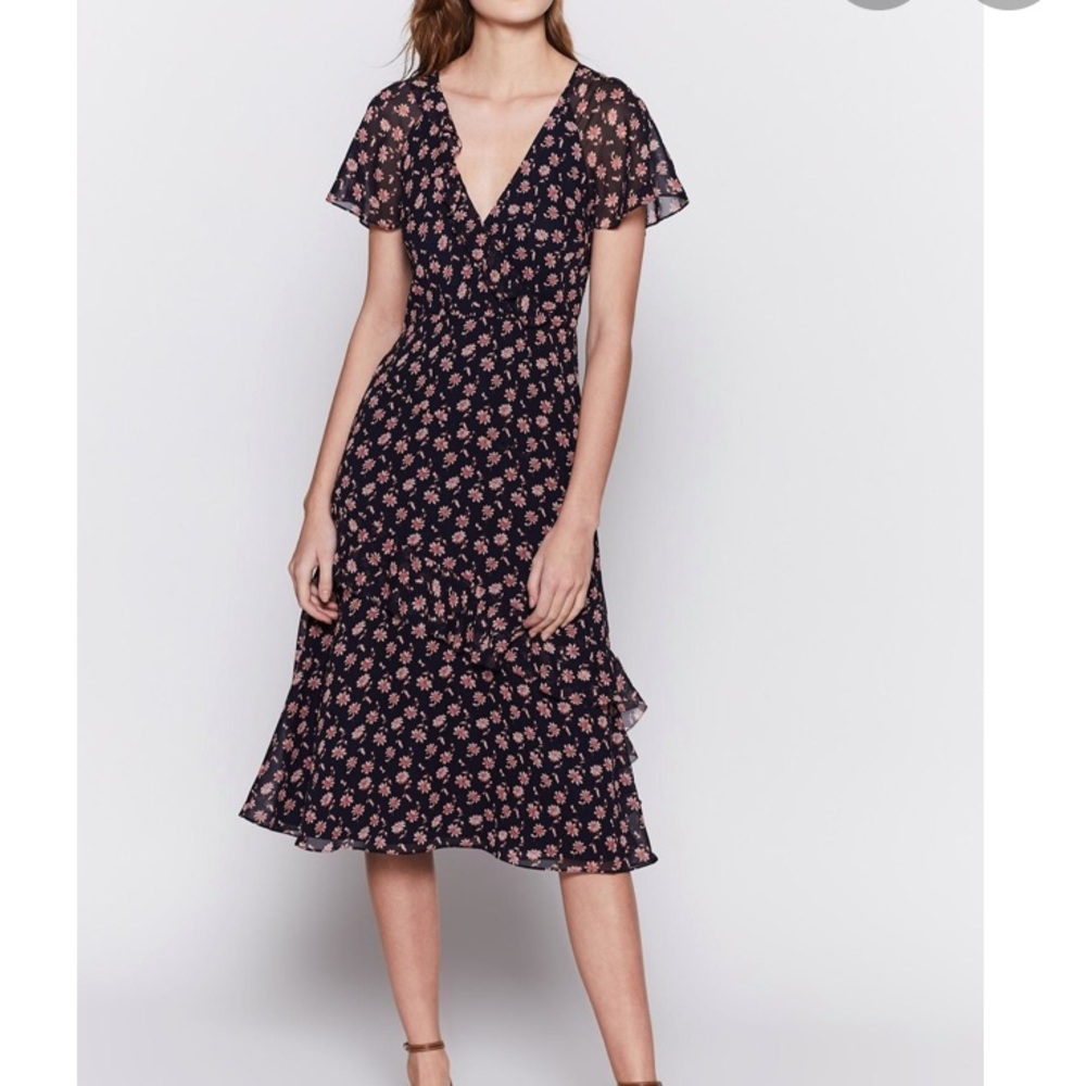 Joie Black and Pink Floral Midi Dress